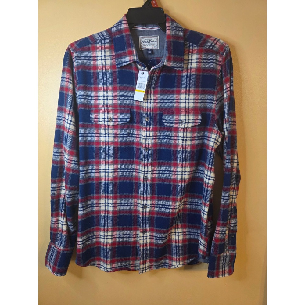 Flag & Anthem Mens Flannel Shirt Medium Navy Blue Red Plaid FA23WS1571 NWT
